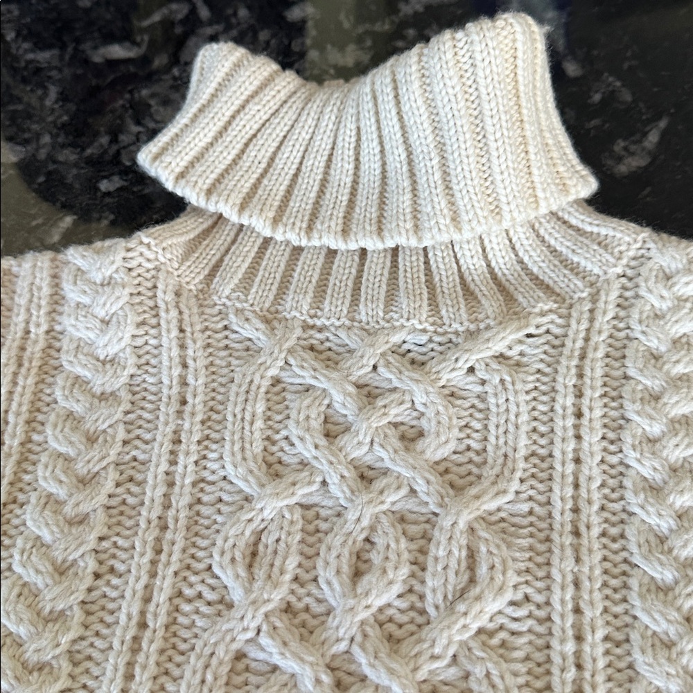 Paul James 100% Wool Cable Knit Women’s Sweater Cream Turtleneck L